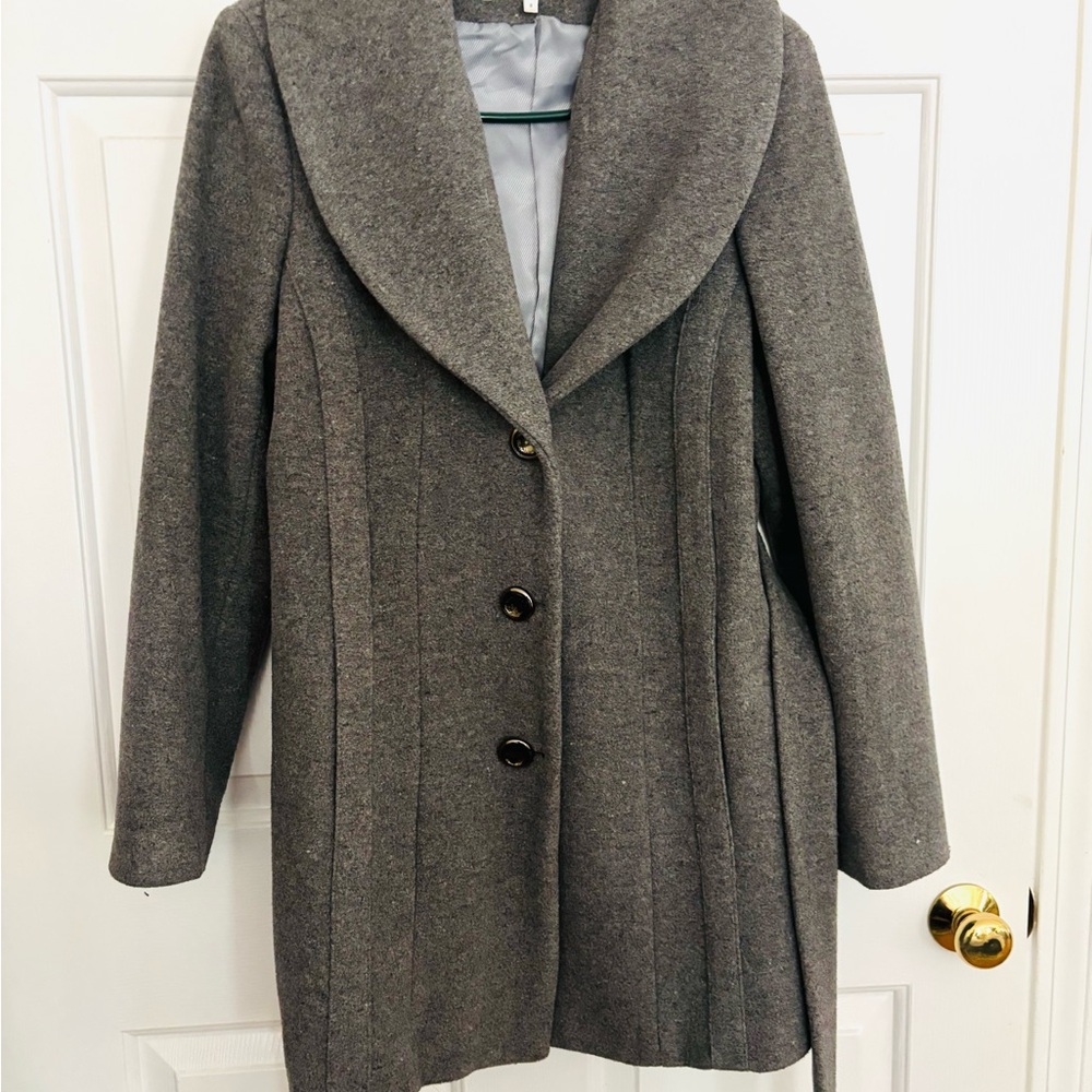 Calvin Klein Gray Pea Coat with Shawl Collar